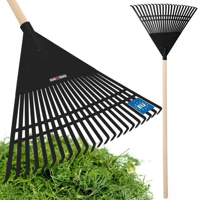 Greblă de grădină din plastic pentru frunze iarbă cu mâner 55 cm - Culoare negru