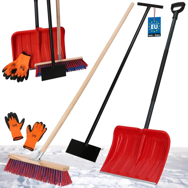 Set pentru deszăpezire 4 în 1 - Lopată pentru zăpadă, racletă, perie, mănuși - Plastic