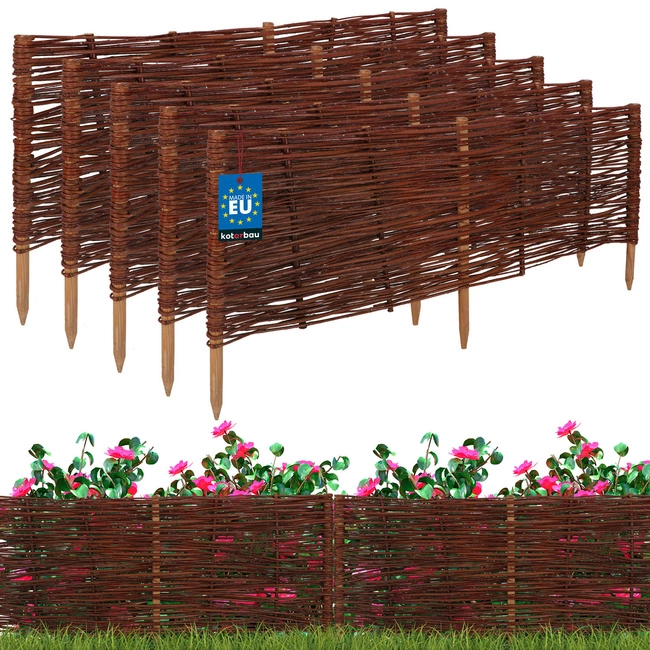 Gard de grădină din răchită condus palisadă margine 100x40 cm set de 5 buc.