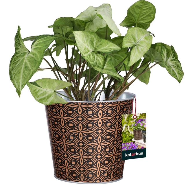 Ghiveci rotund din oțel pentru flori, plante, ierburi pentru bucătărie, sufragerie - Culoare mozaică florală